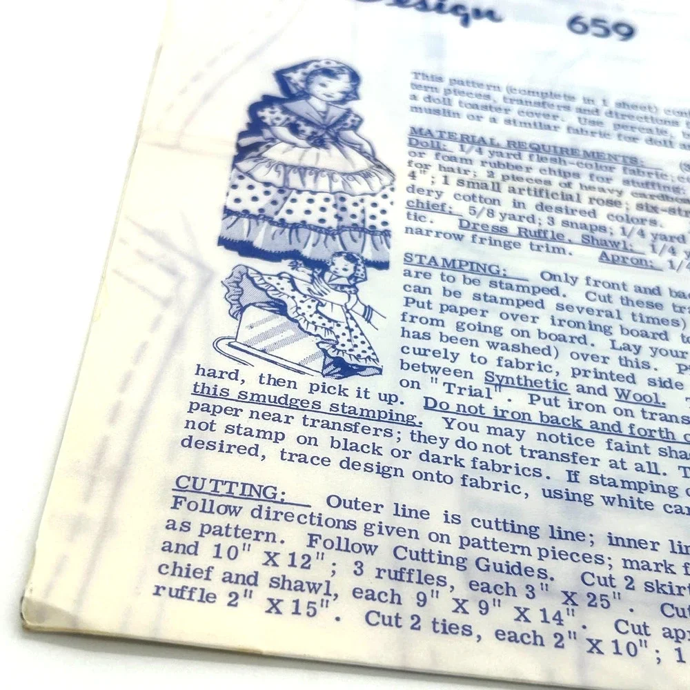 Vintage Mail Order Doll Toaster Cover‎ Transfer Pattern #659
